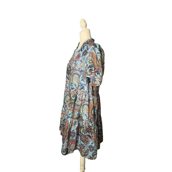 JADE Paisley Boho Babydoll Dress Blue Multicolor Size L EUC! - Picture 4 of 8